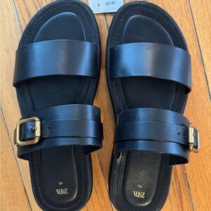 Zara Black Sandals Gold Buckles Size 40 Worn Once